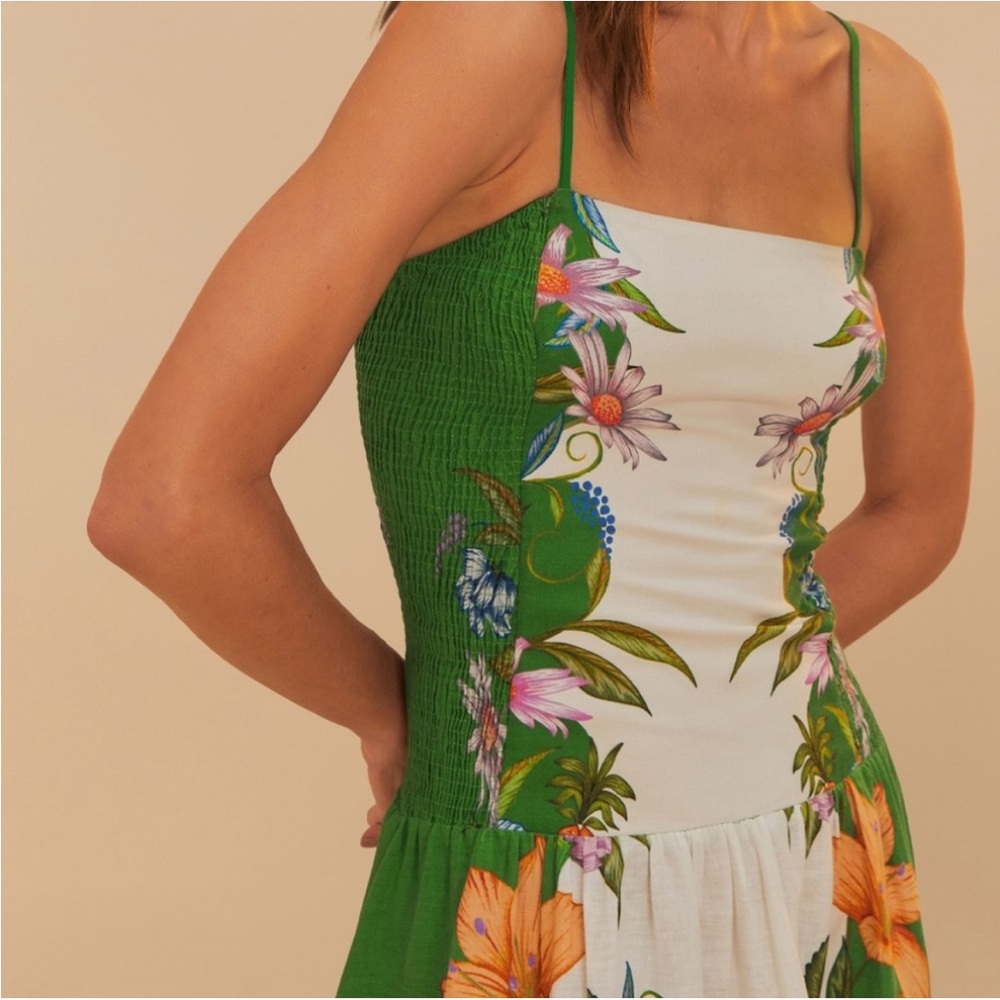 FARM RIO Off-White Sweet Bloom Dreamscape Lenzing Ecovero Euroflax Midi Dress XL - Picture 3 of 3